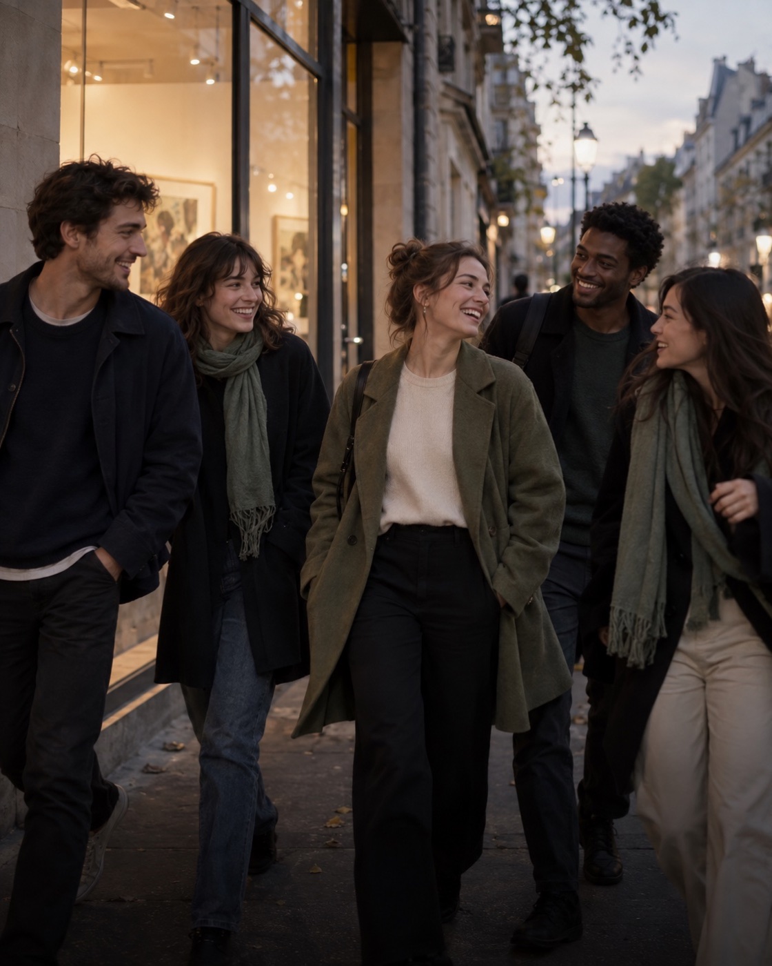Des amis marchent ensemble dans Paris
